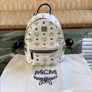 MCM mini side stud backpack in white monogram